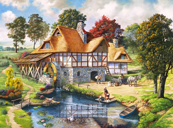 Водяная мельница - пейзаж, дом, село, лето, вода, мельница - оригинал