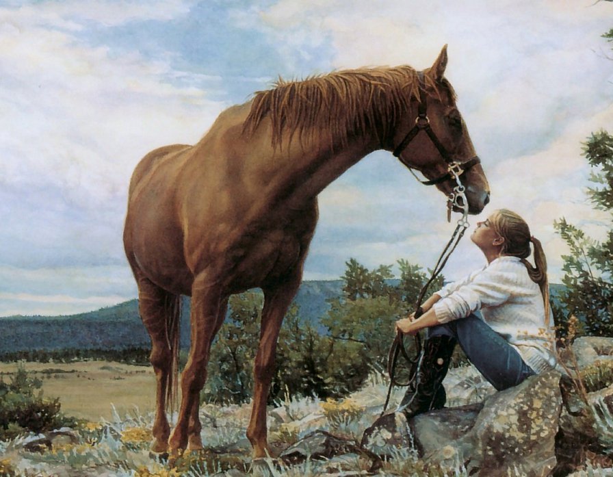 №715531 - конь, лошадь, небо, природа, девушка - оригинал
