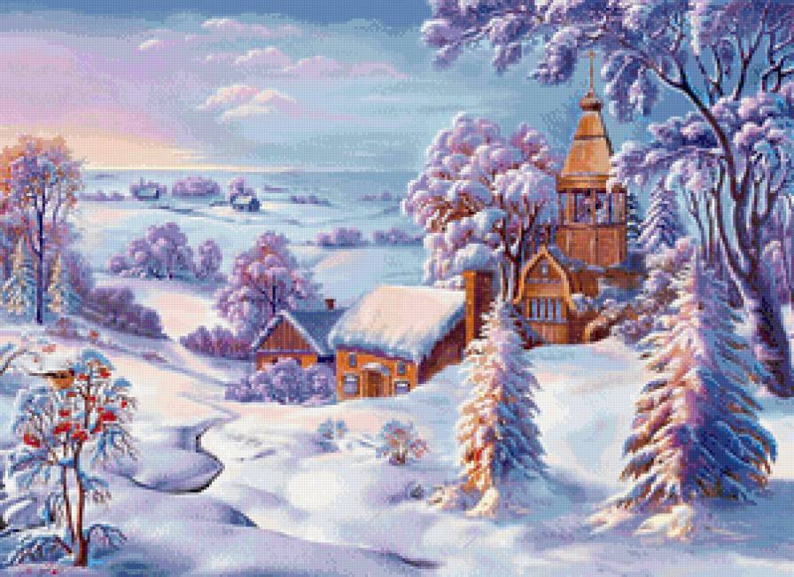 зимний пейзаж - снег, пейзаж, храм - предпросмотр