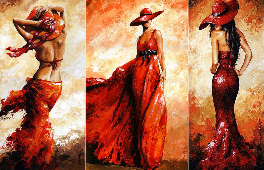 Три грации - девушка, платье, красный - оригинал