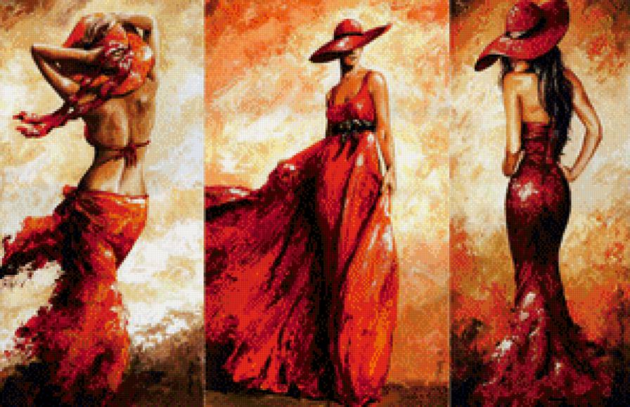 Три грации - платье, девушка, красный - предпросмотр