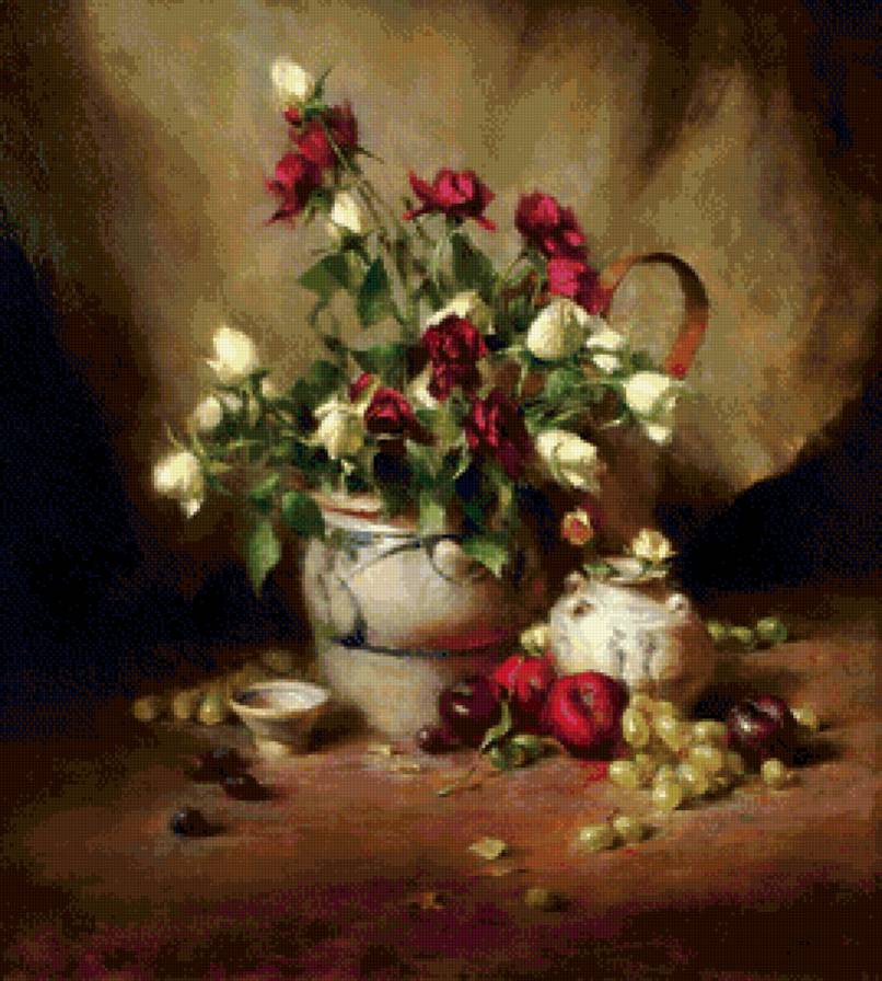 натюрморт с розами - цветы, живопись, натюрморт - предпросмотр