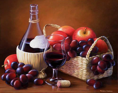 натюрморт с вином - виноград, фрукты, вино, натюрморт - оригинал