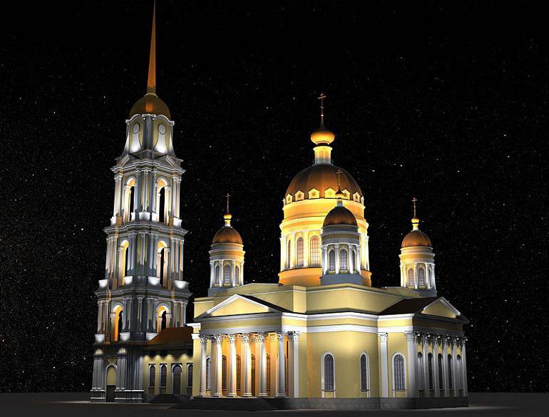 Спа́со-Преображе́нский собо́р в Рыбинске - собор, религия, ночь - оригинал