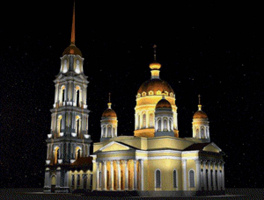 Спа́со-Преображе́нский собо́р в Рыбинске - ночь, религия, собор - предпросмотр