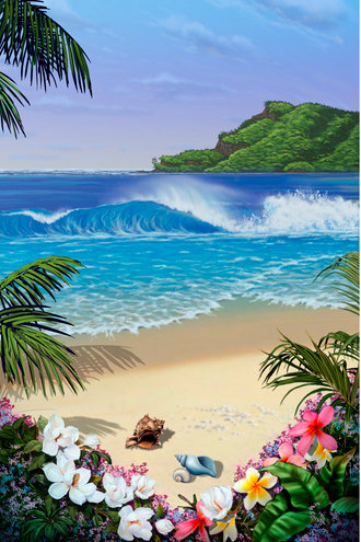 островок - пейзаж, цветы, океан, остров, тропики, море, природа - оригинал
