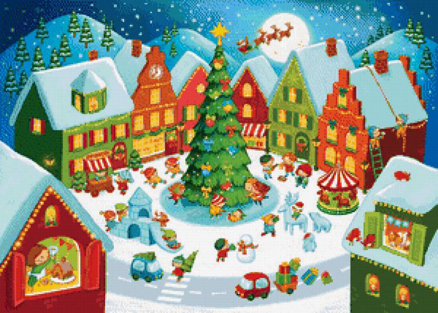 новый год - сказка, зима, люди, двор, елка, дом, дети, новый год - предпросмотр