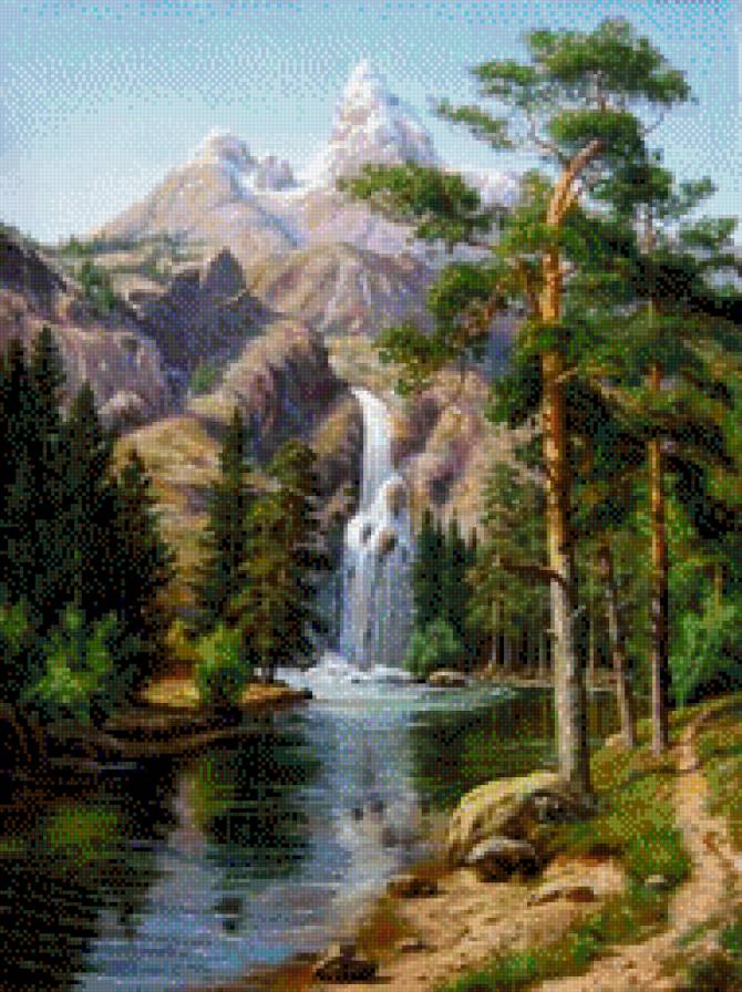 Горный водопад м - пейзаж, водопад, горы, природа - предпросмотр