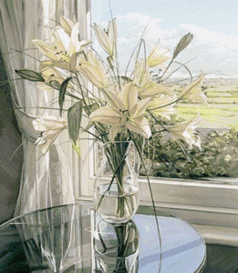 Лилии - лилии, натюрморт, цветы, белый - предпросмотр