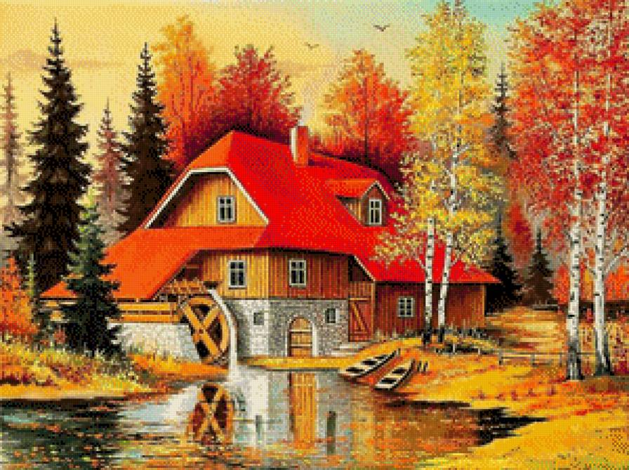 осень - мельница, природа, пейзаж, дом - предпросмотр