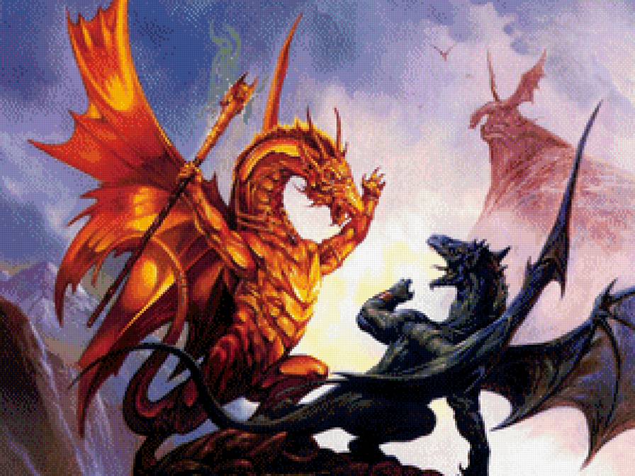 Битва драконов - драконы, битва, фэнтази - предпросмотр