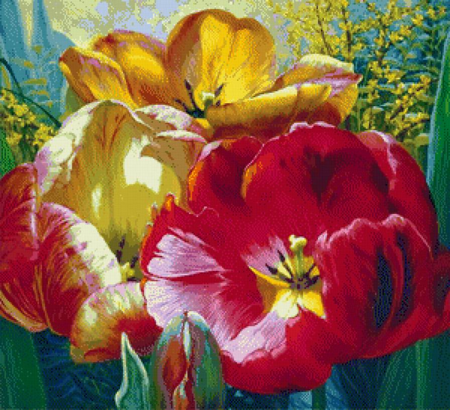 акварель ELIZABETH HORNING 4 - картины, тюльпаны, акварель, цветы - предпросмотр