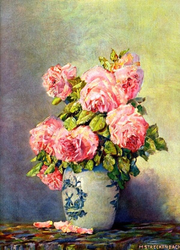 MAX THEODORE STRECKENBACH розы в вазе - картины, розы, цветы - оригинал