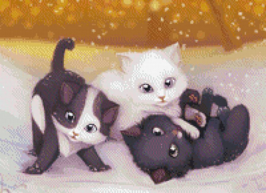 Три котенка - котята, животные, котики, снег - предпросмотр