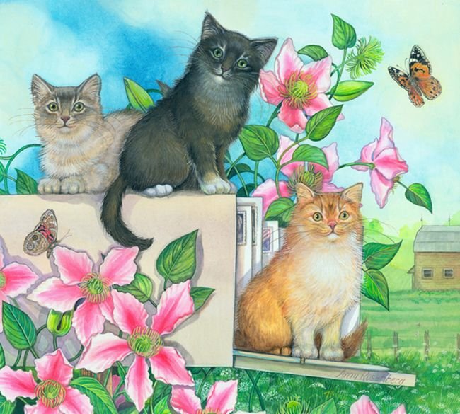 почтовые котики - цветы, котики, коты - оригинал