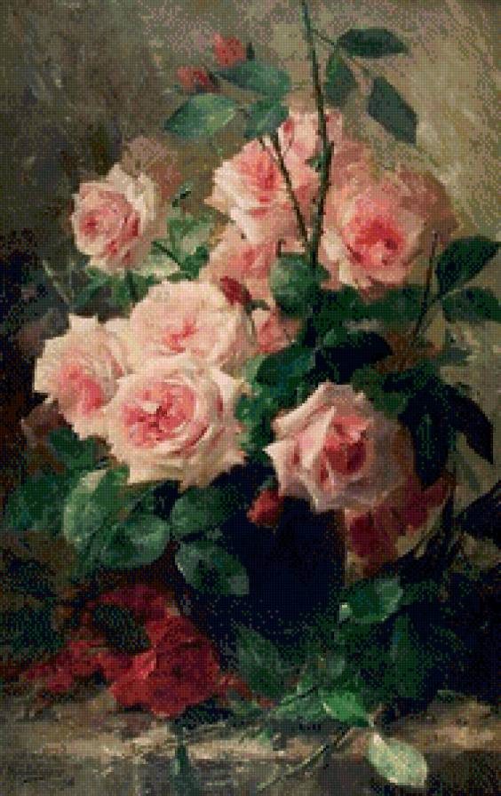 букет роз в вазе - розы, натюрморт, букет, ваза, живопись, цветы - предпросмотр