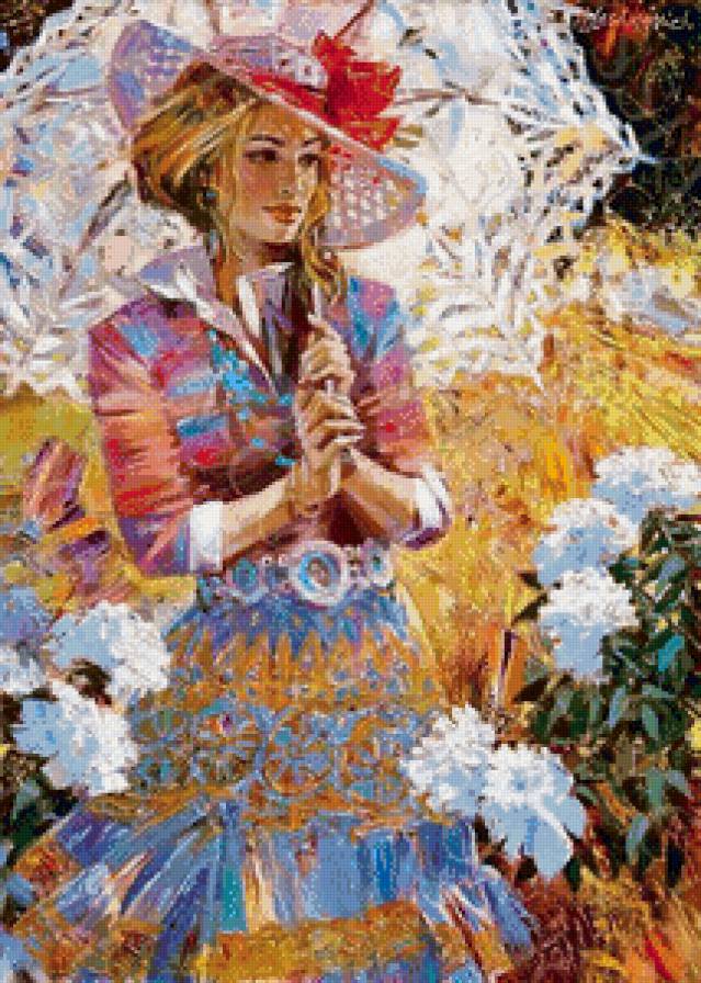 девушка в шляпе и с зонтиком - шляпа, женщина, зонтик, живопись, лето, портрет, девушка - предпросмотр