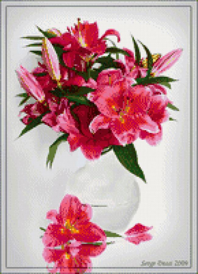 Лилии в вазе - цветы, лилии, букет, ваза - предпросмотр