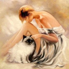 Оригинал схемы вышивки «девушка с кошкой» (№726705)