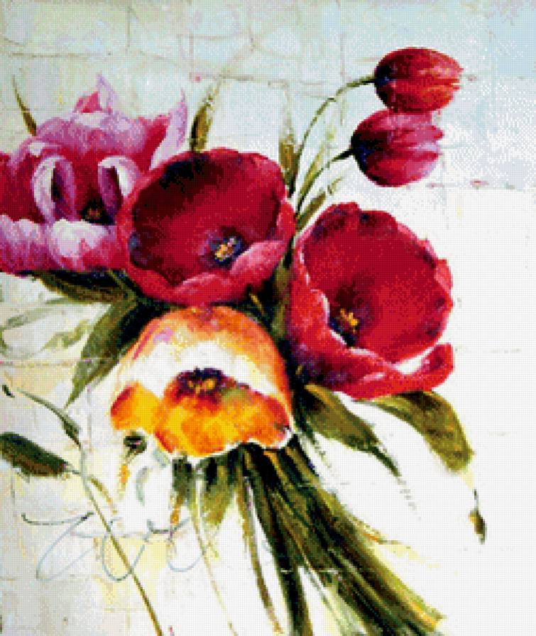 панно с тюльпанами - тюльпаны, живопись, цветы, панно - предпросмотр