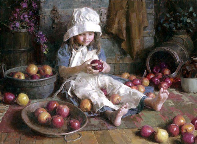 яблочный спас - картины, яблоко, дети - оригинал