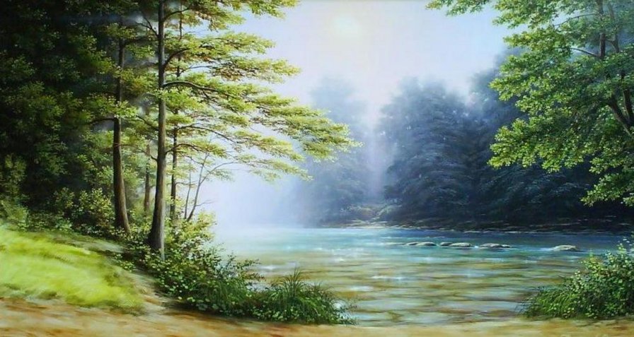 Утренняя речка - лес, река, природа, пейзаж - оригинал