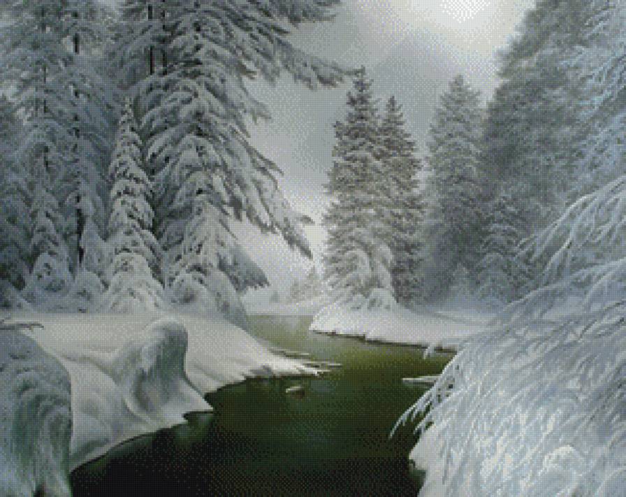 Зимняя река - пейзаж, зима, лес, природа, река - предпросмотр