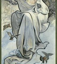 Оригинал схемы вышивки «Альфонс Муха. Времена года. Зима (в зеленых тонах)» (№730367)