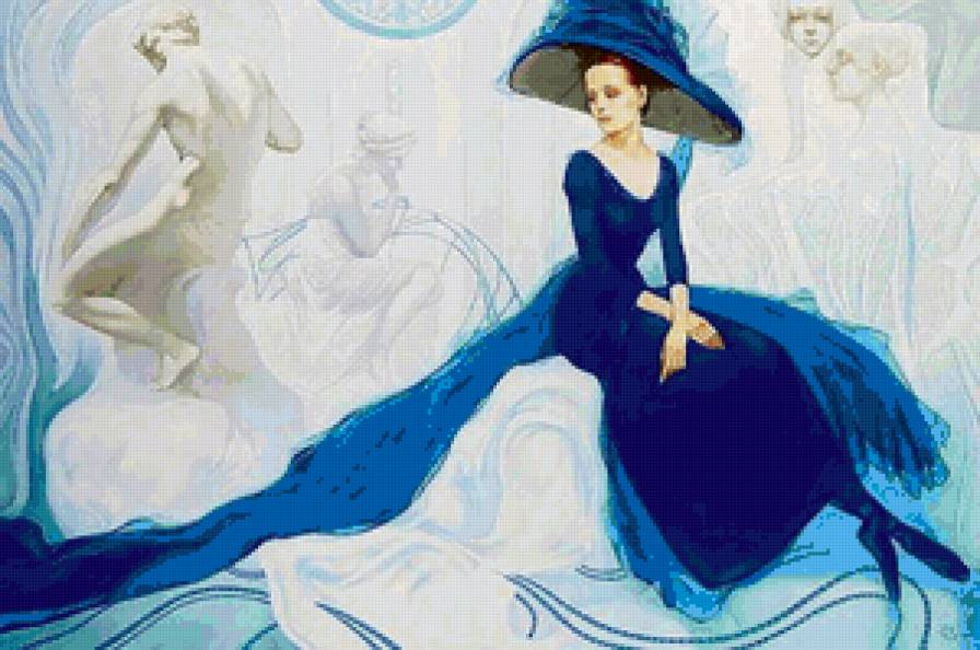 Дама в синем - портрет - предпросмотр