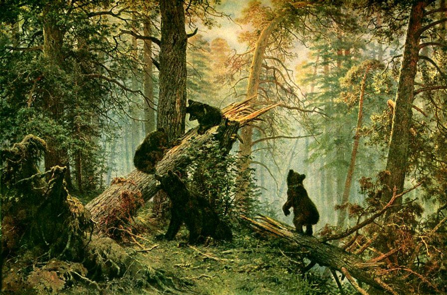 Утро в сосновом лесу - шишкин, медведь, сосновый лес - оригинал