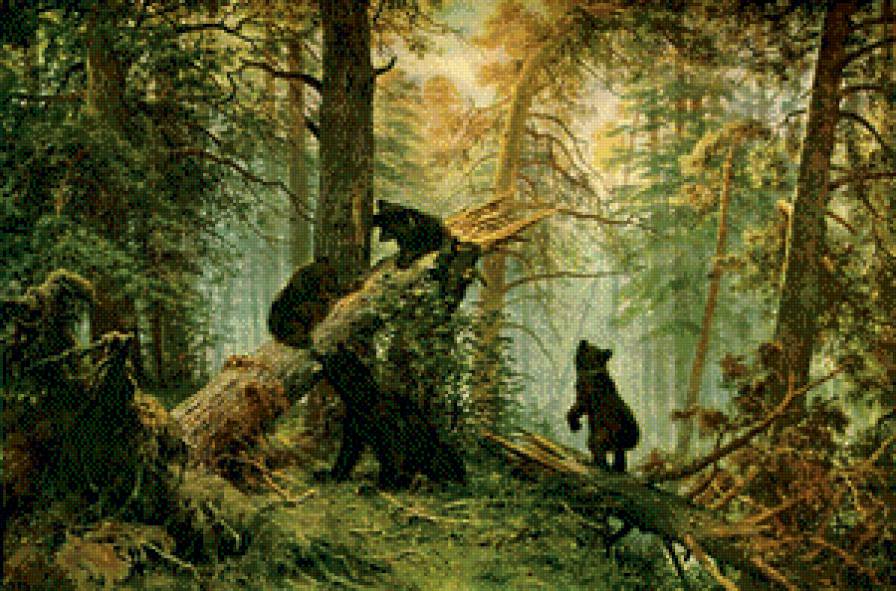 Утро в сосновом лесу - сосновый лес, медведь, шишкин - предпросмотр