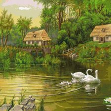Оригинал схемы вышивки «лебеди на озере» (№733919)
