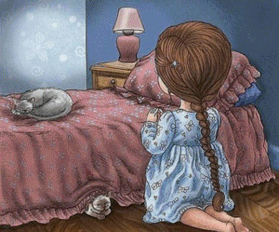 Молитва девочки - молитва, комната, дети, кот - предпросмотр