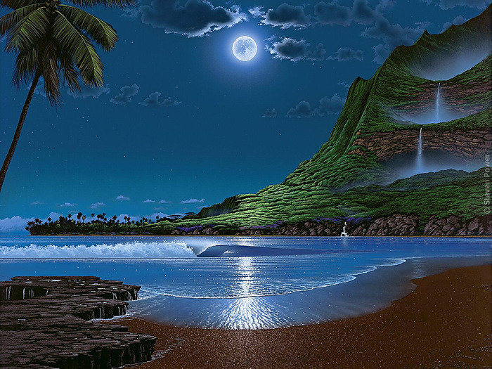 Лазурный берег - ночь.луна.пляж, море - оригинал