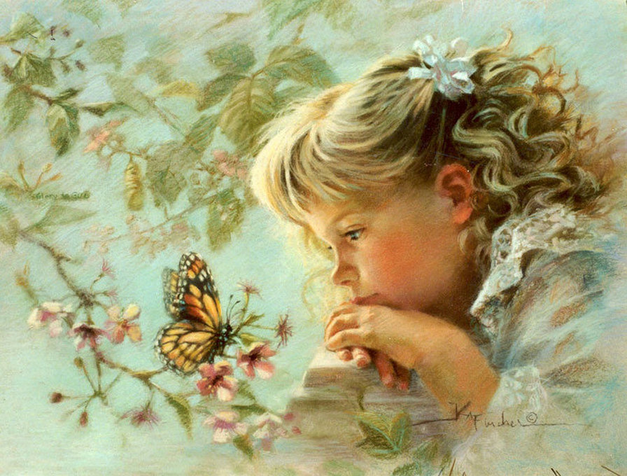 Девочка и бабочка - детство, бабочка, ребенок, уют - оригинал
