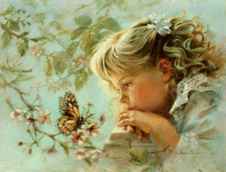 Девочка и бабочка - ребенок, уют, бабочка, детство - предпросмотр