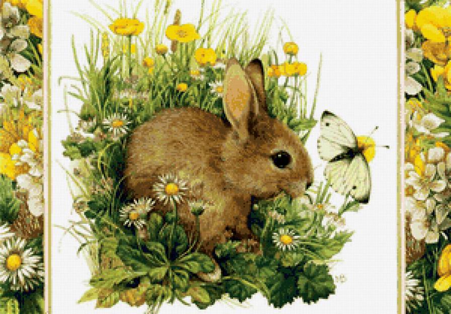 панно кролик - цветы, животные - предпросмотр