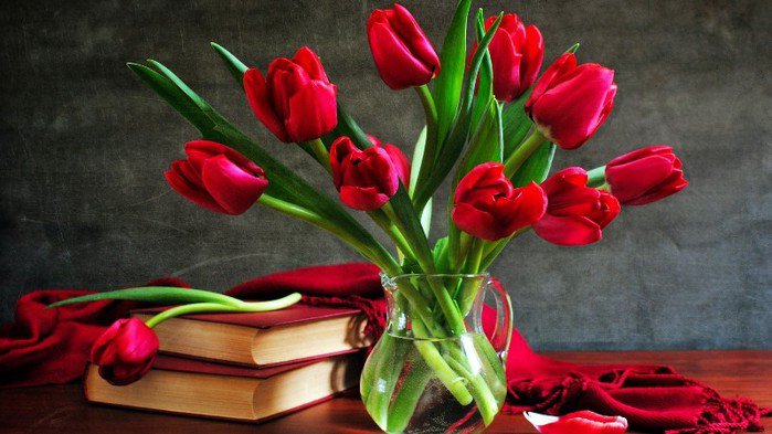Тюльпаны - цветы, тюльпаны, натюрморт, красный - оригинал