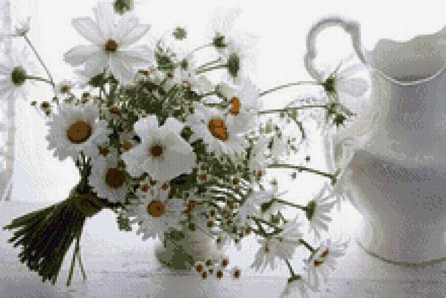 букет - белый, полевые, кувшин, цветы - предпросмотр