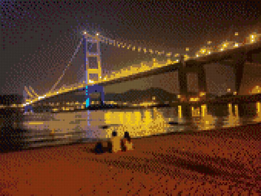 Мост в Гонконге - мост, гонконг, романтика, пляж, город, ночь, река - предпросмотр