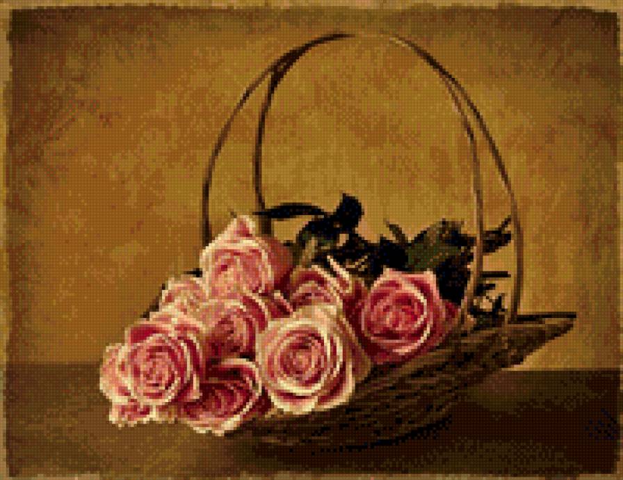 розы в корзинке - розы, цветы, корзинка - предпросмотр