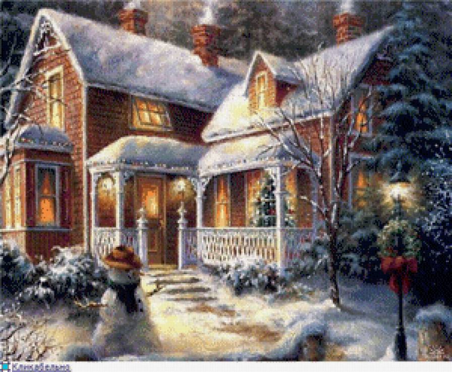 Новый год - зима. снег, рождество, снеговик, домик, новый год - предпросмотр