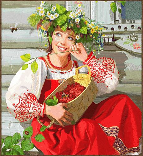 Девушка с венком - малина, цветы, девушка - оригинал