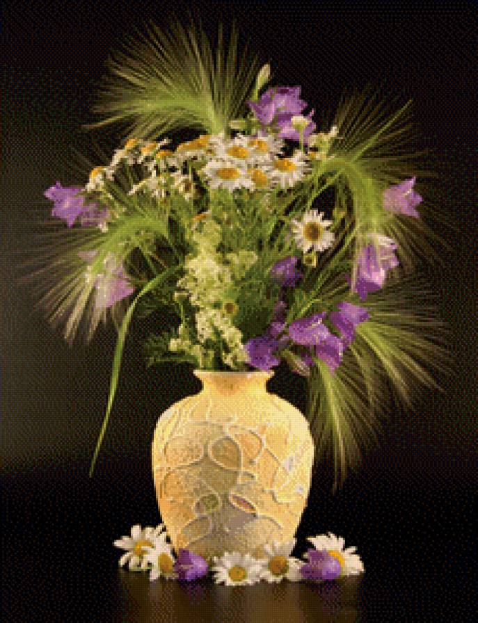 Ромашки и колокольчики - цветы, ваза, букет, натюрморт - предпросмотр