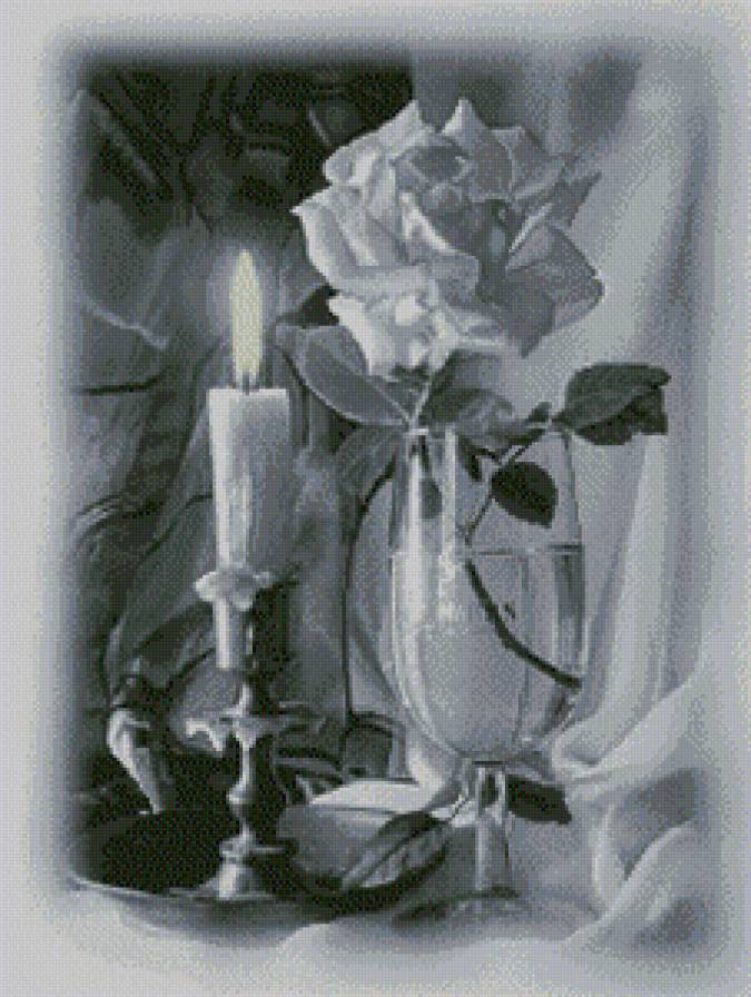 свеча и роза - натюрморт роза монохром - предпросмотр