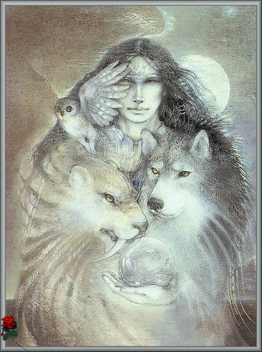 Мир един - сепия, сова, волк, тотем - оригинал