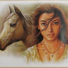 Оригинал схемы вышивки «Девушка с лошадью» (№742410)