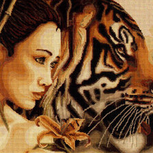 Оригинал схемы вышивки «Девушка с тигром» (№744036)