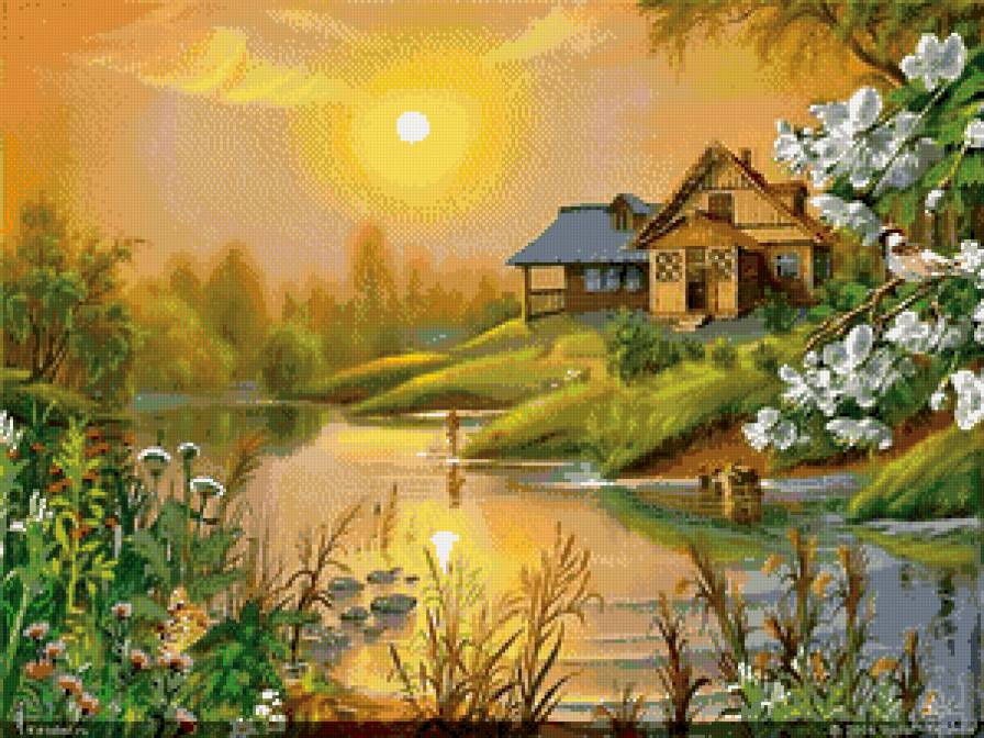Дом на берегу реки - пейзаж, природа, дом, река - предпросмотр