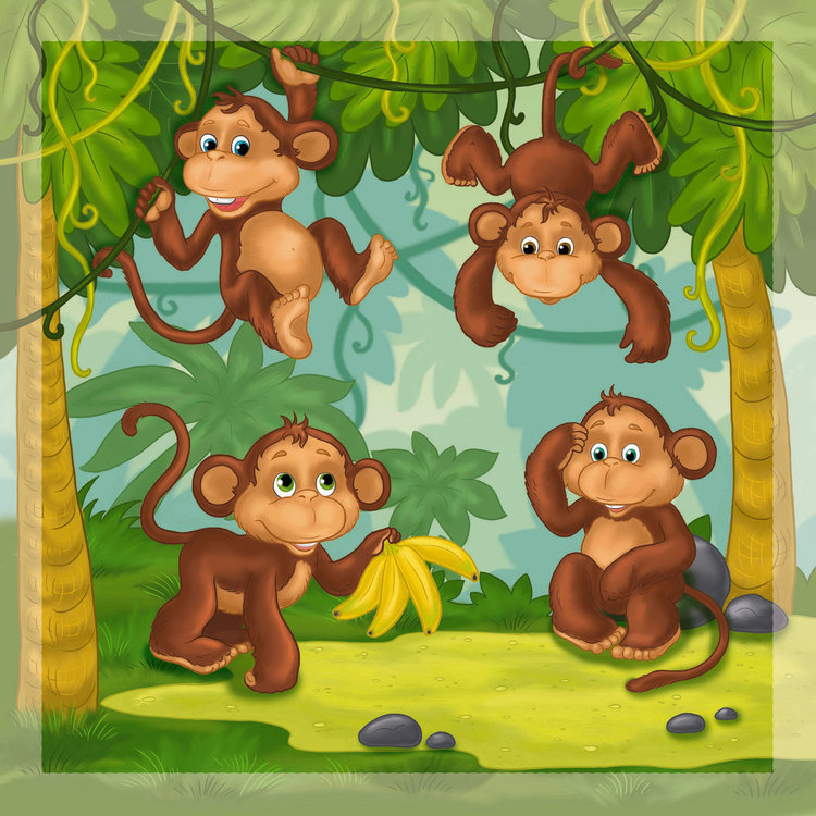 обезьянки - детское, подушка, обезьяны, обезьяна, детям, мультик, детская, животные - оригинал